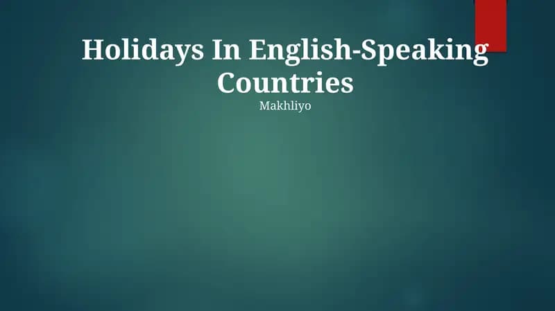 Holidays In English-Speaking Countries