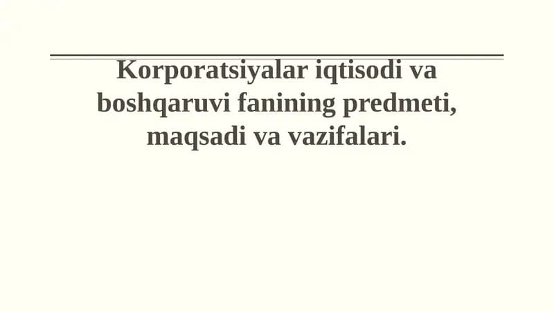 Korporatsiyalar iqtisodi va boshqaruvi
