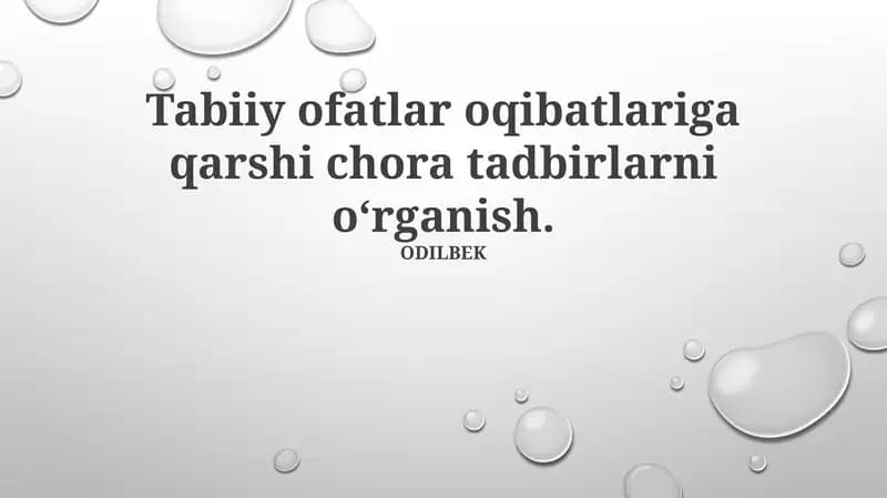 Tabiiy ofatlar oqibatlariga qarshi chora tadbirlarni oʻrganish