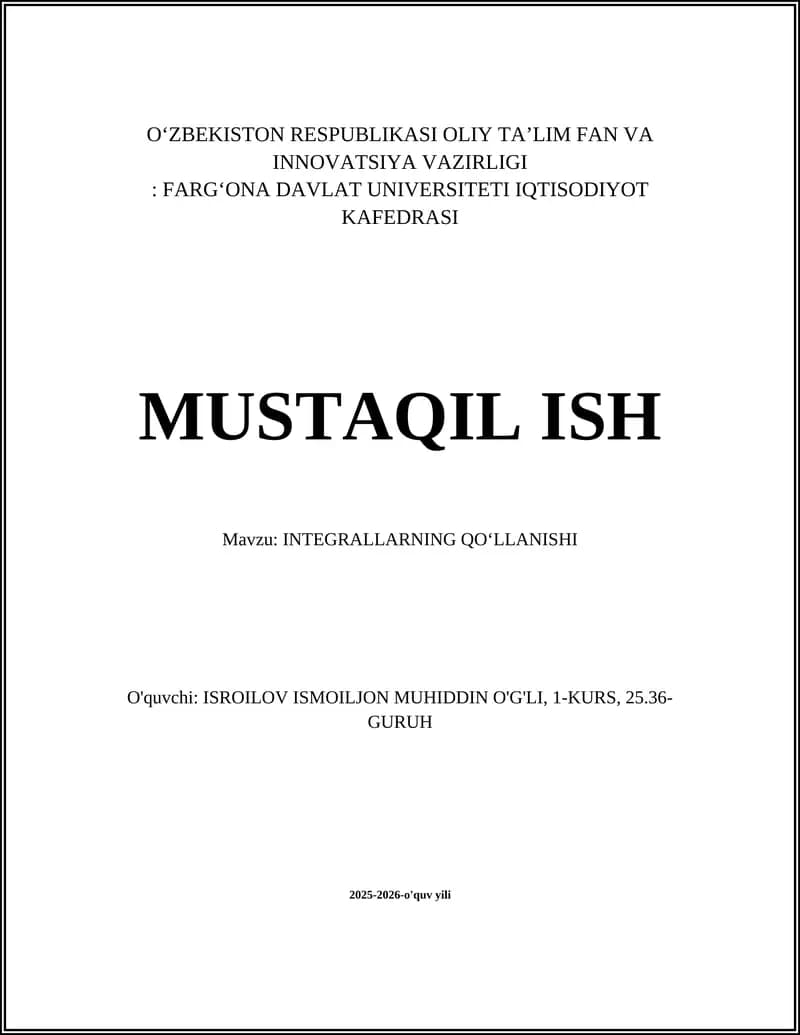 INTEGRALLARNING QOʻLLANISHI