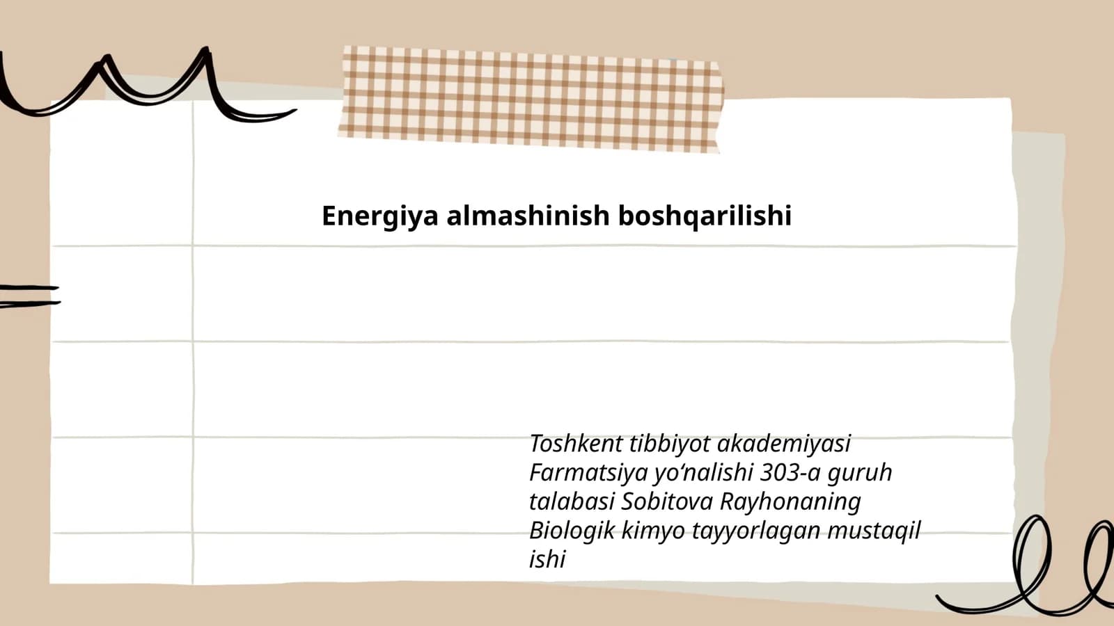 Biologik kimyo tayyorlagan mustaqil ishi