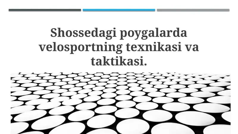 Shossedagi poyga lardagi velosport texnikasi va taktikasi