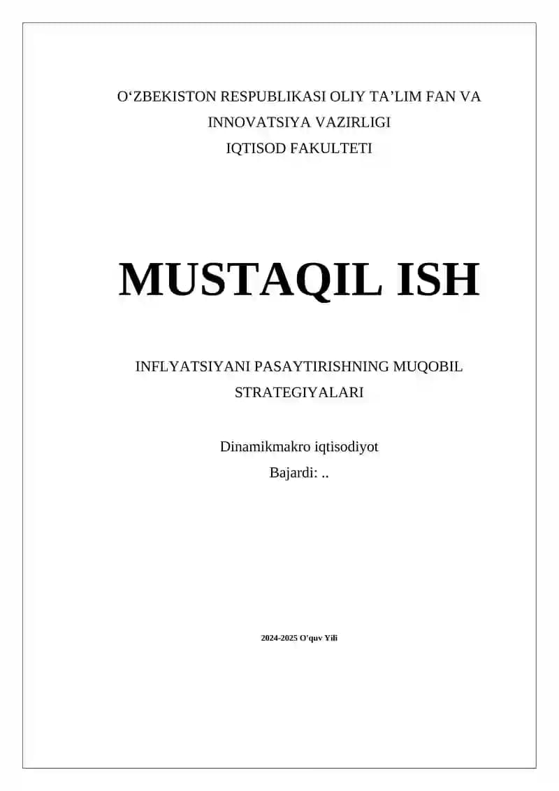 Inflyatsiyani Pasaytirishning Muqobil Strategiyalari