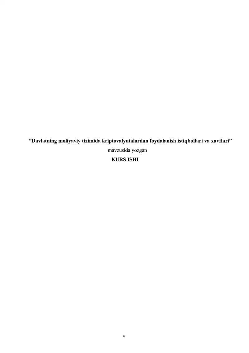 Davlatning moliyaviy tizimida kriptovalyutalardan foydalanish istiqbollari va xavflari