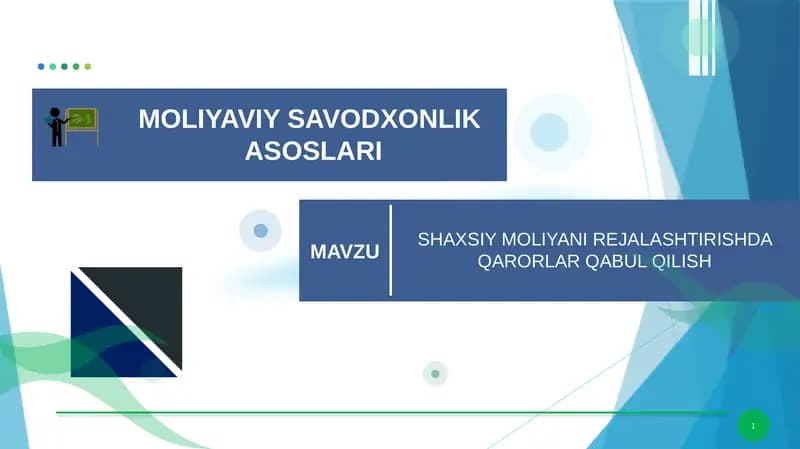 SHAXSIY MOLIYANI REJALASHTIRISHDA QARORLAR QABUL QILISH