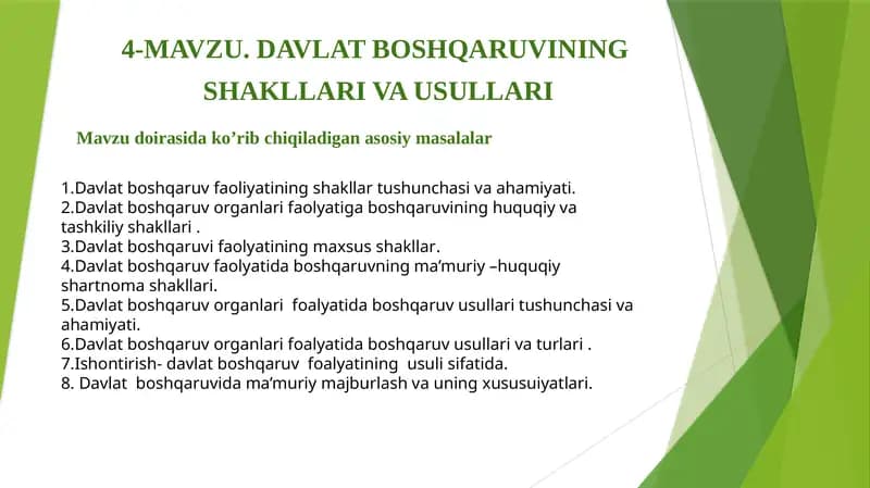 Davlat boshqaruvining SHAKLLARI VA USULLARI