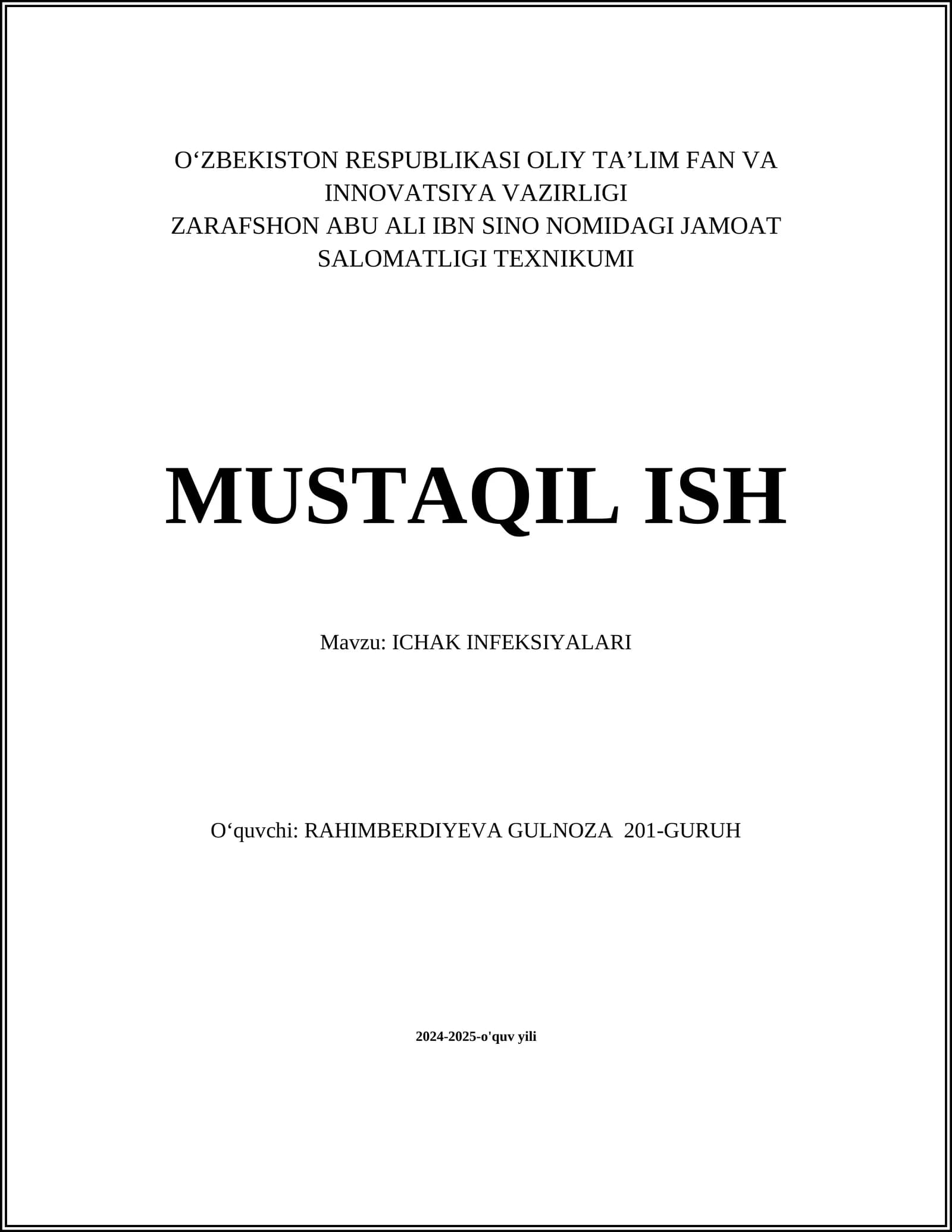 ICHAK INFEKSIYALARI