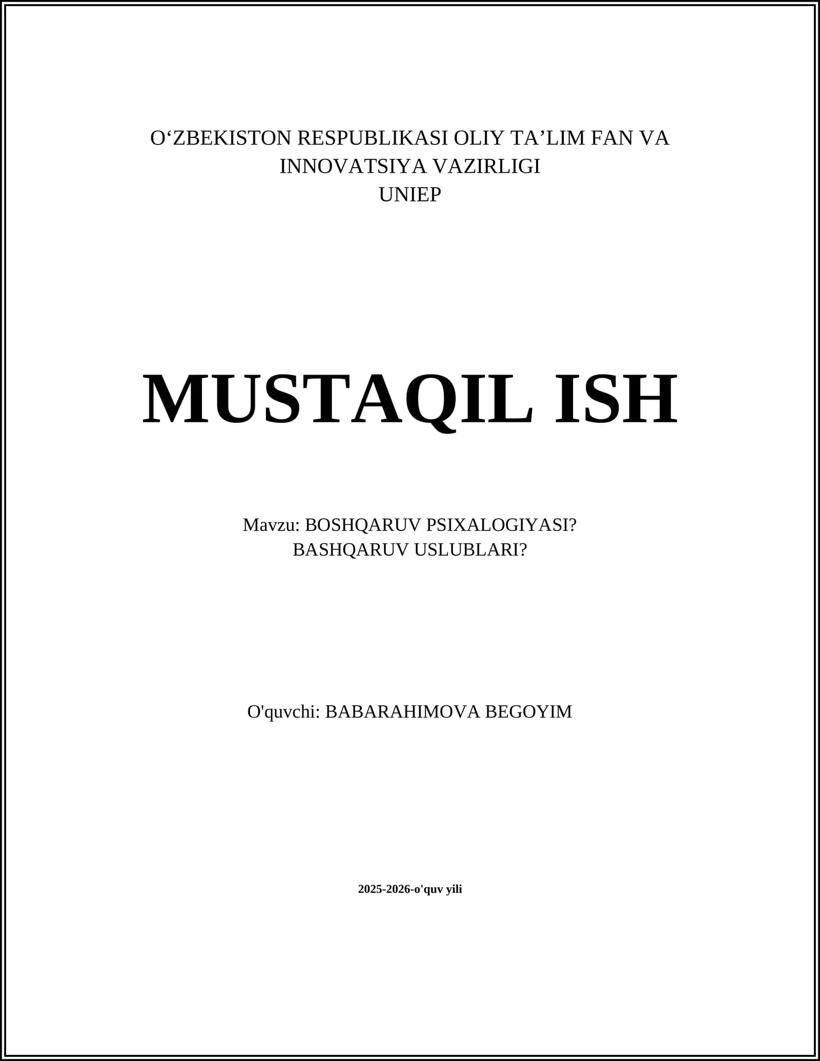 BOSHQARUV PSIXALOGIYASI?