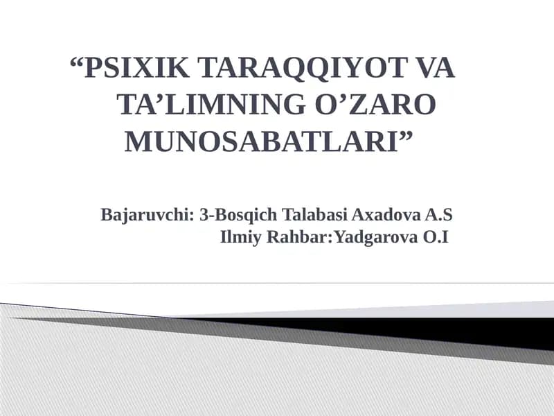 PSIXIK TARAQQIYOT VATA’LIMNING O’ZARO MUNOSABATLARI