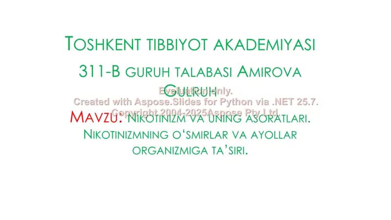 Nikotinizm va uning asoratlari