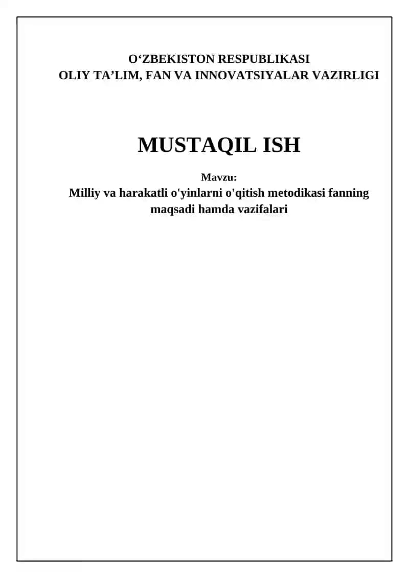 Milliy va harakatli o'yinlarni o'qitish metodikasi