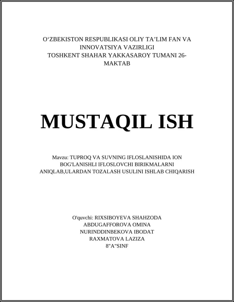 Tuproq va suvdagi ion bog'langan metallarning kimyoviy aniqlanish usullari