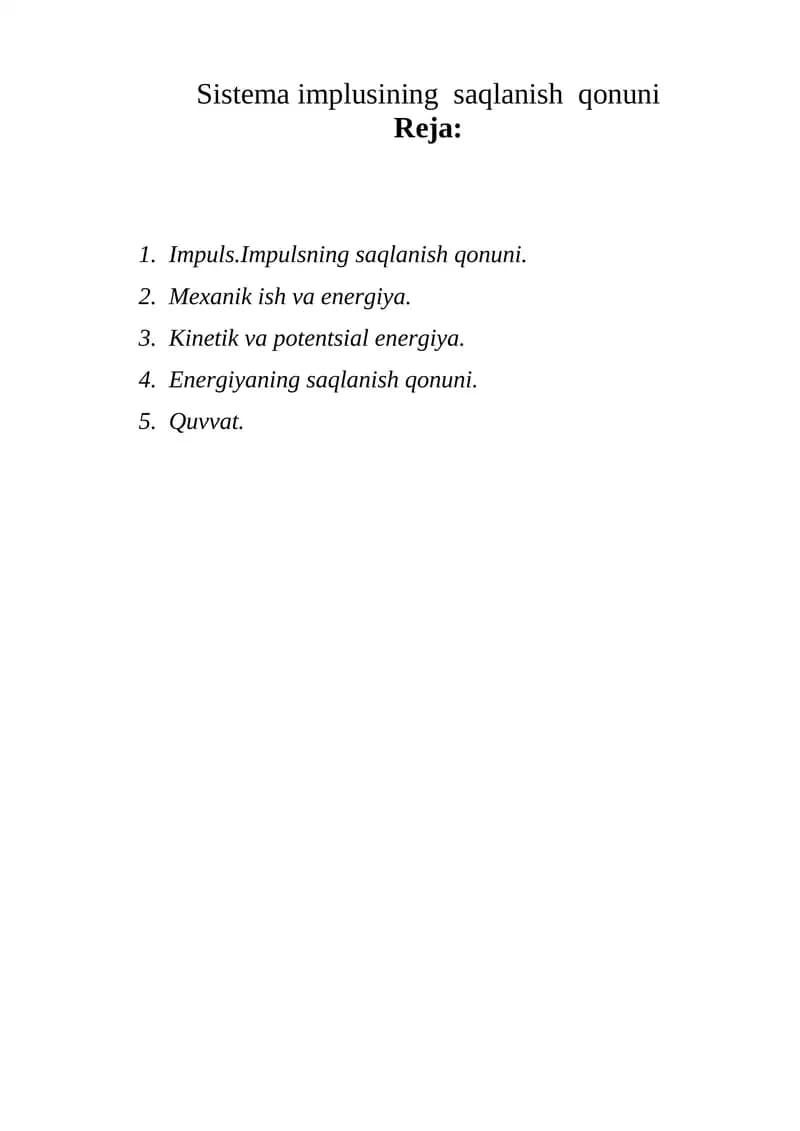 Mustaqil  ish (Sistema impulsining saqlanish qonuni .docx )