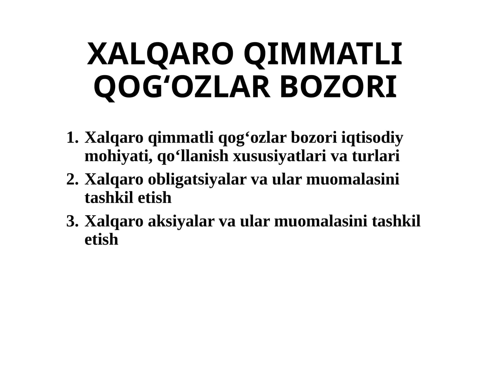 XALQARO QIMMATLIQOGʻOZLARBOZORI