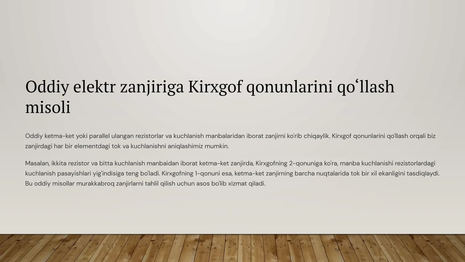 Oddiy elektr zanjiriga Kirxgof qonunlarini qo‘llash misoli