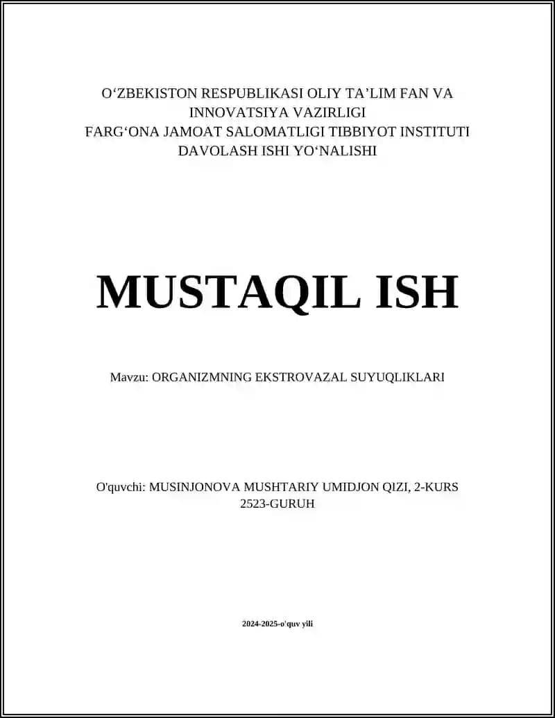 ORGANIZMNING EKSTROVAZAL SUYUQLIKLARI