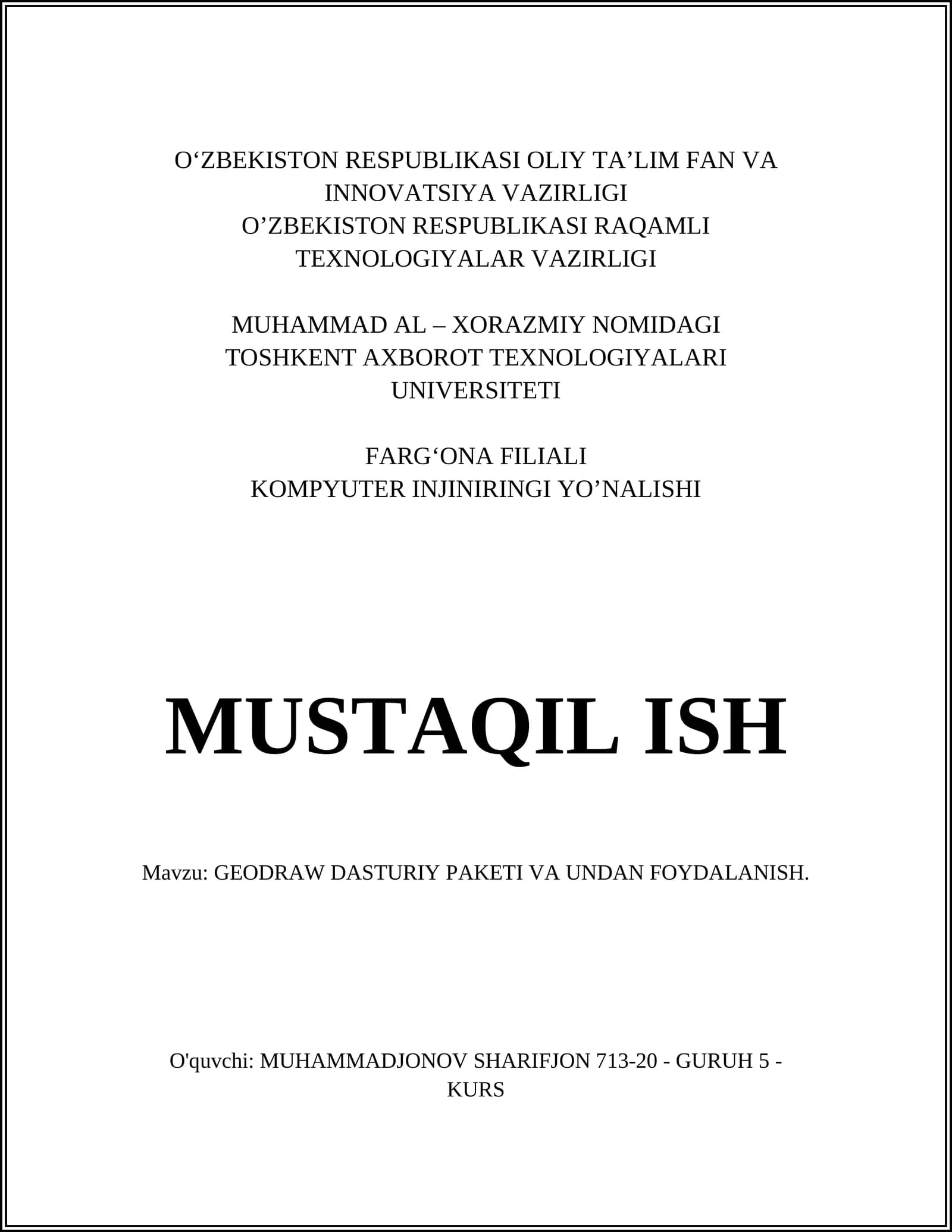 GEODRAW DASTURIY PAKETI VA UNDAN FOYDALANISH