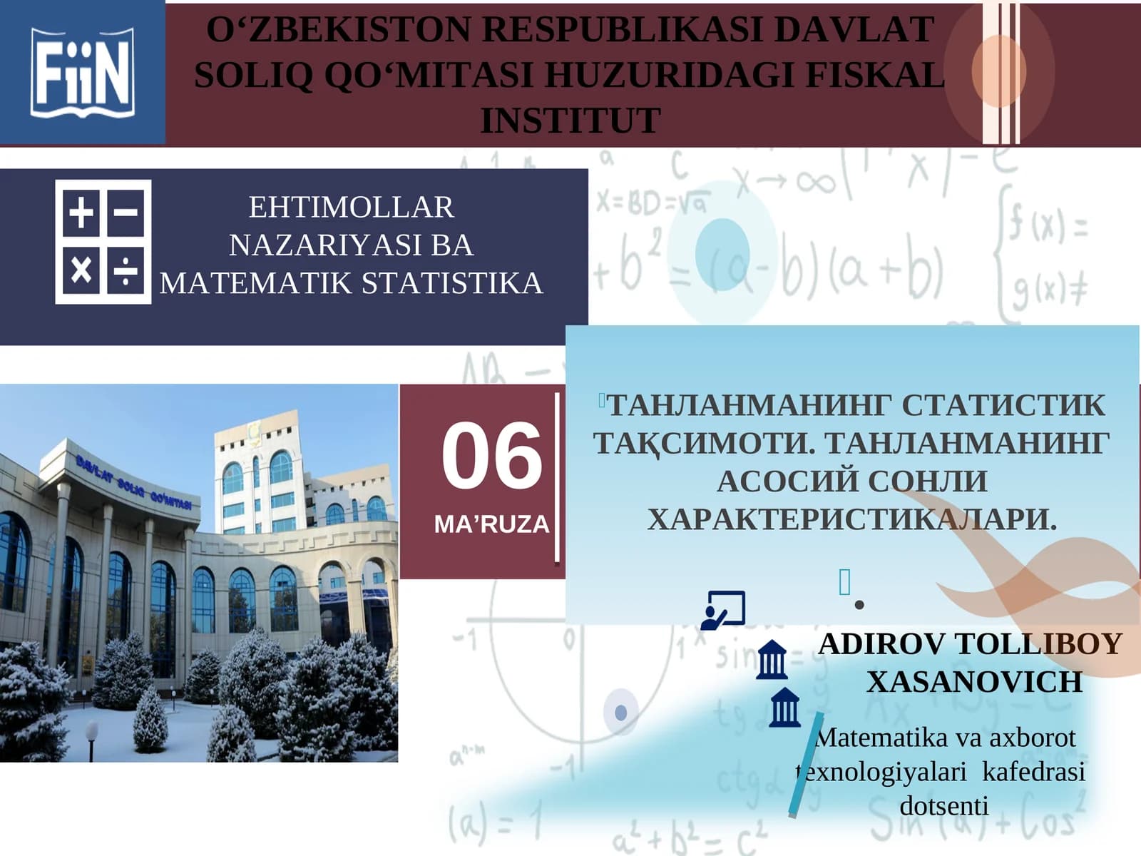 EHTIMOLLAR NAZARIYASI BA MATEMATIK STATISTIKA