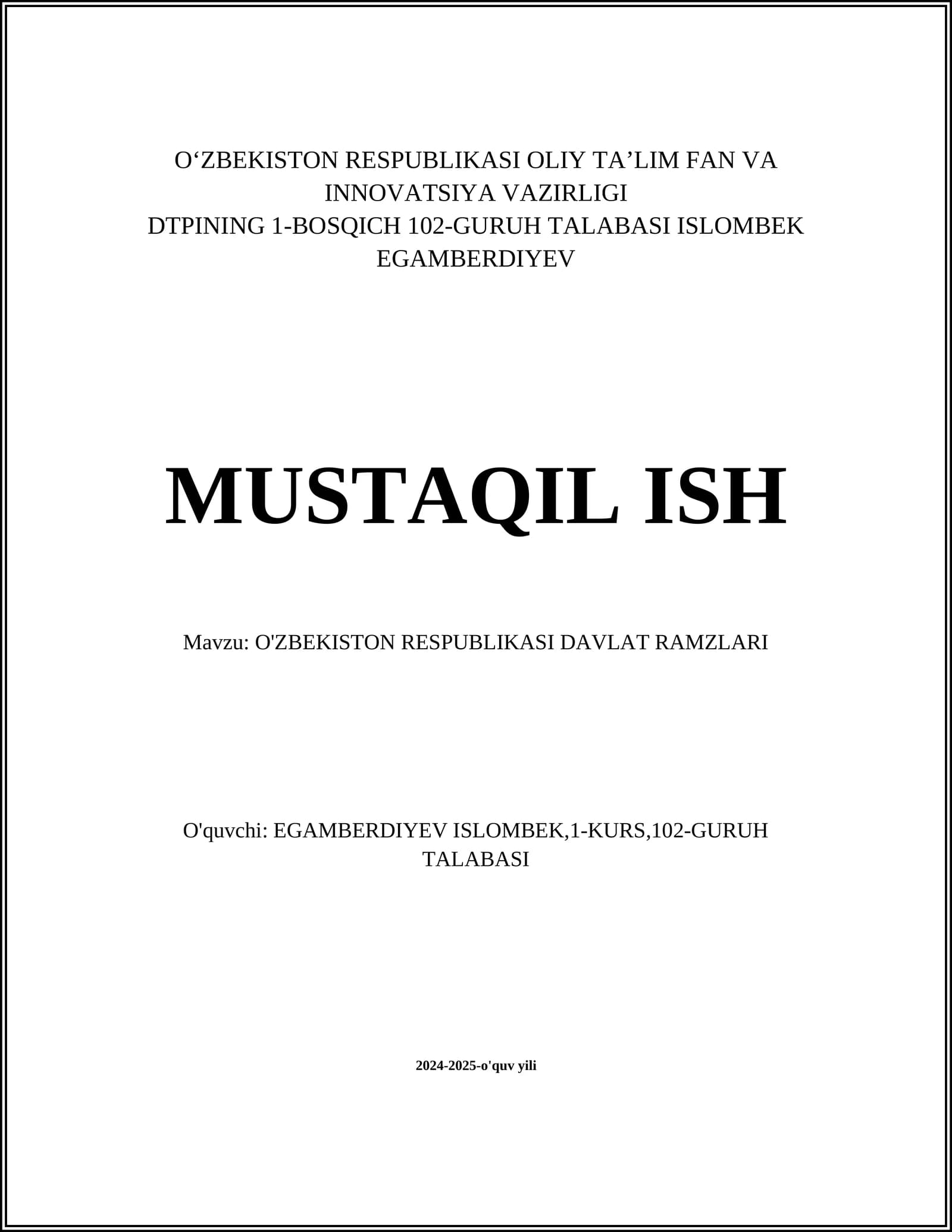 O'ZBEKISTON RESPUBLIKASI DAVLAT RAMZLARI