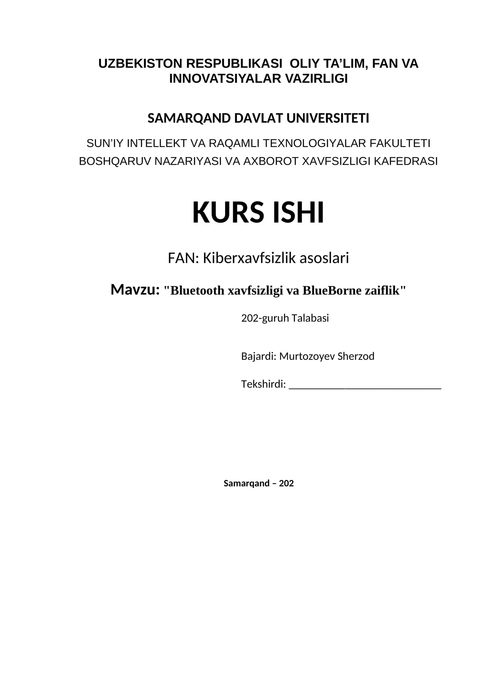 "Bluetooth xavfsizligi va BlueBorne zaiflik"