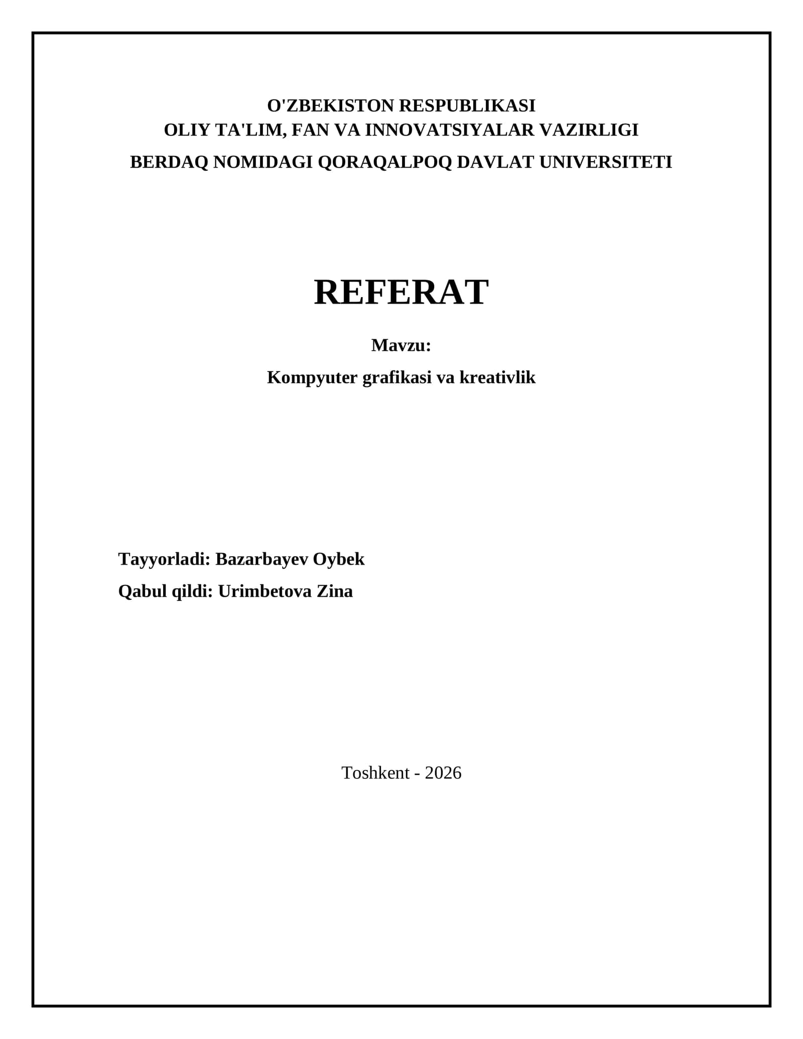 Kompyuter grafikasi va kreativlik