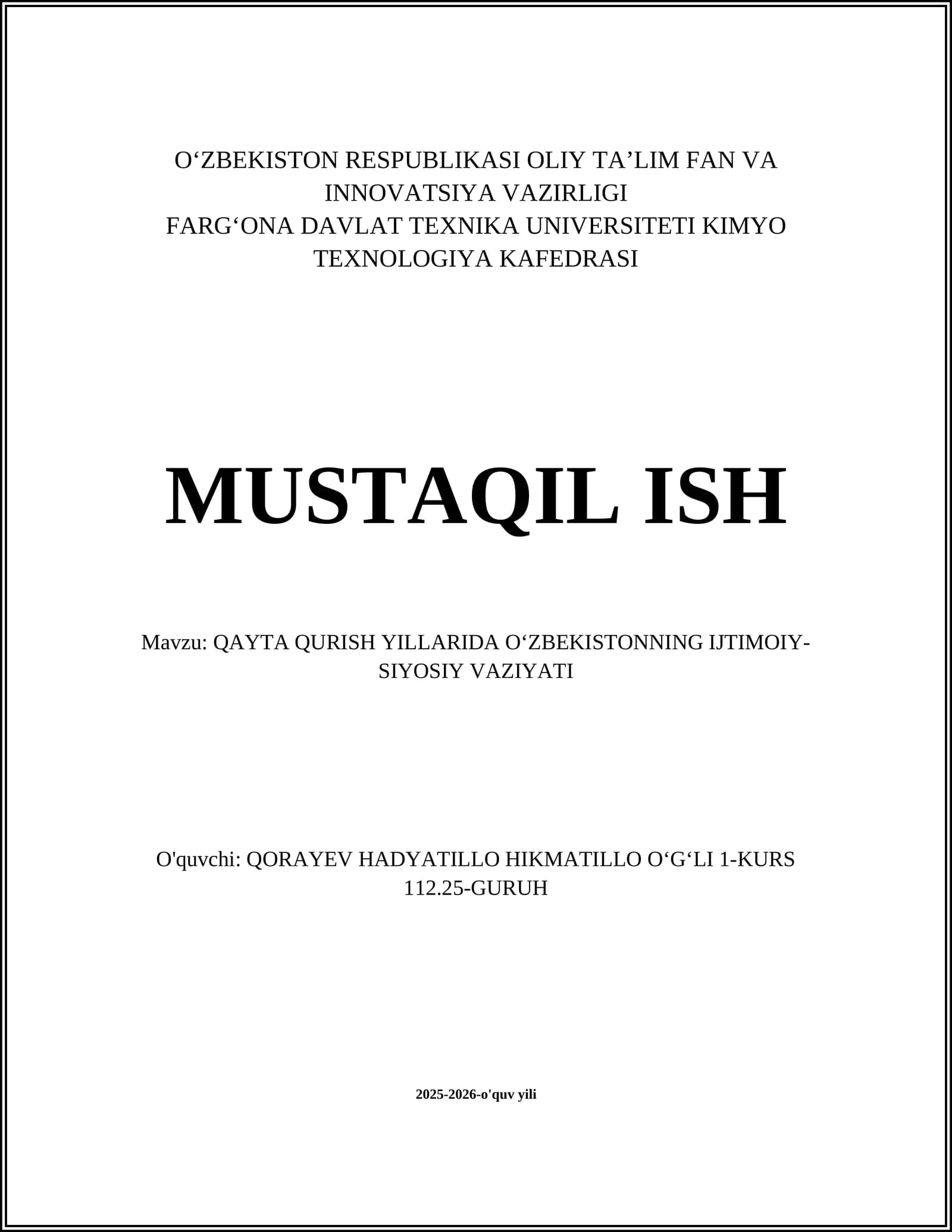 Qayta qurish yillarida O'zbekistonning ijtimoiy-siyosiy vaziyati