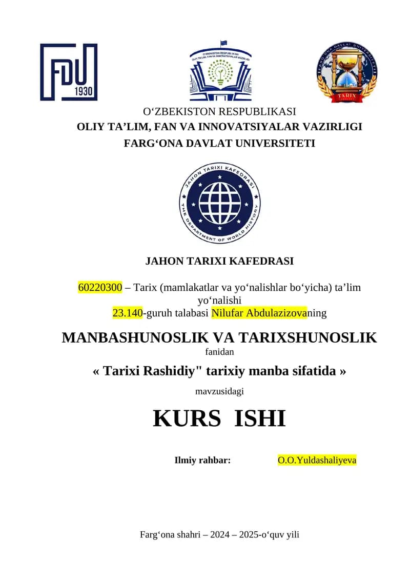 Tarixi Rashidiy tarixiy manba sifatida