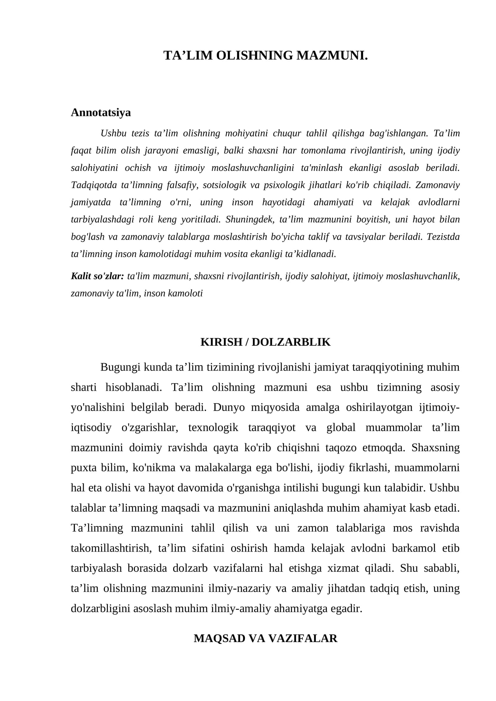 TA’LIM OLISHNING MAZMUNI
