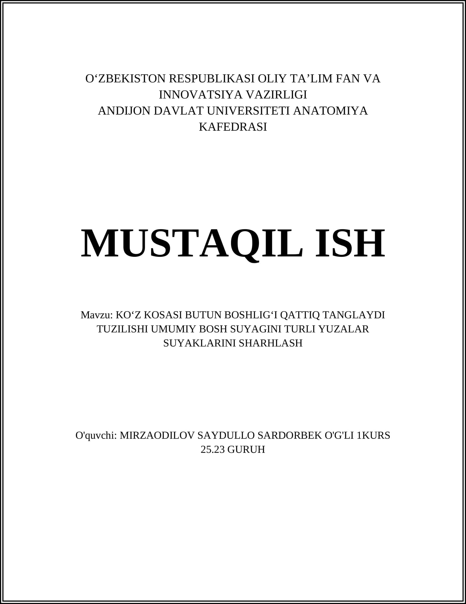 Koʻz kosasi anatomiyasi