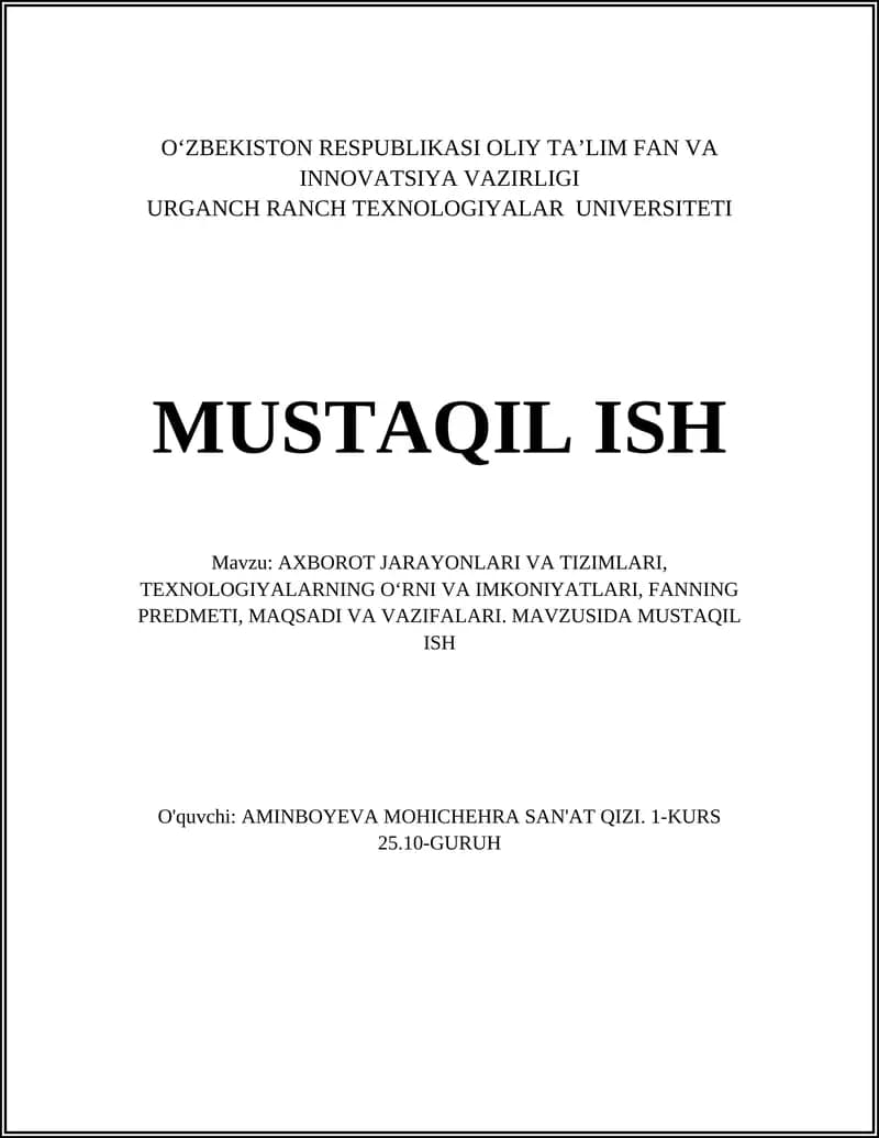 AXBOROT JARAYONLARI VA TIZIMLARI TUSHUNCHASI