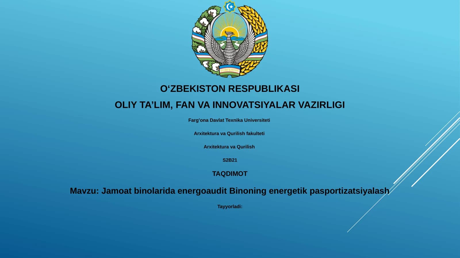 Jamoat binolarida energoaudit Binoning energetik pasportizatsiyalash