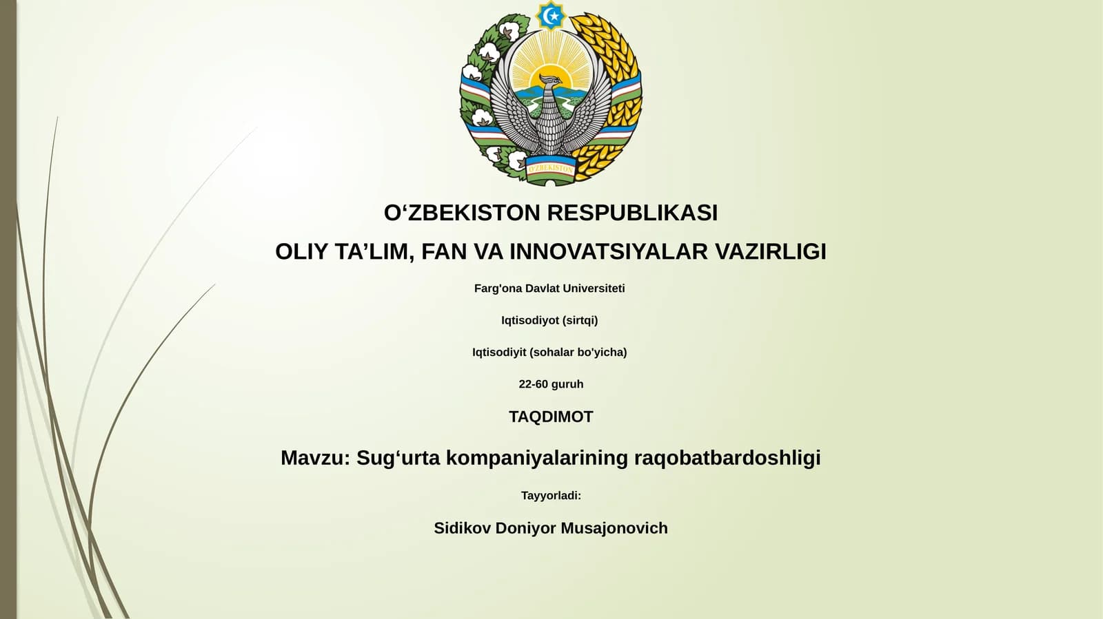 Sug‘urta kompaniyalarining raqobatbardoshligi