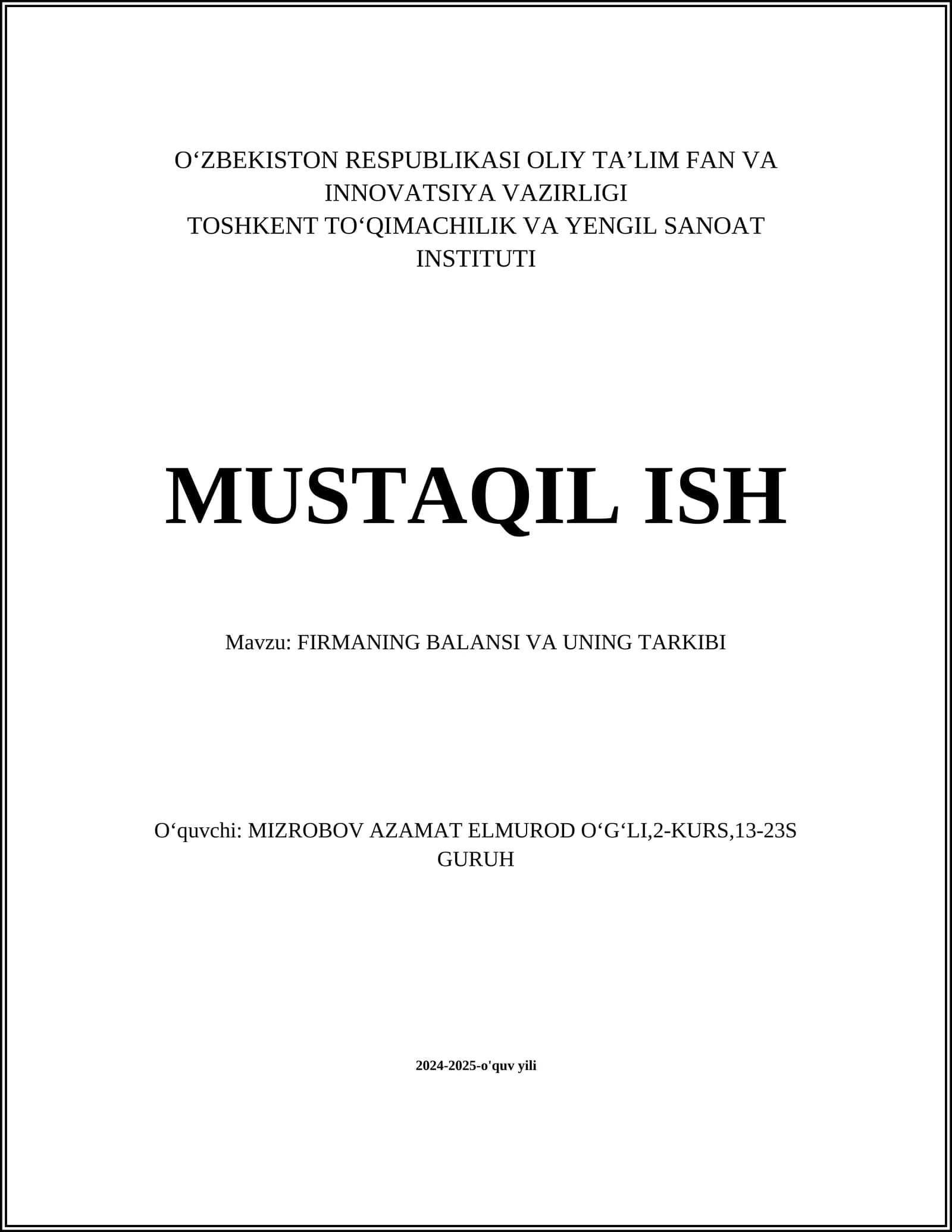 Buxgalteriya balansi tushunchasi