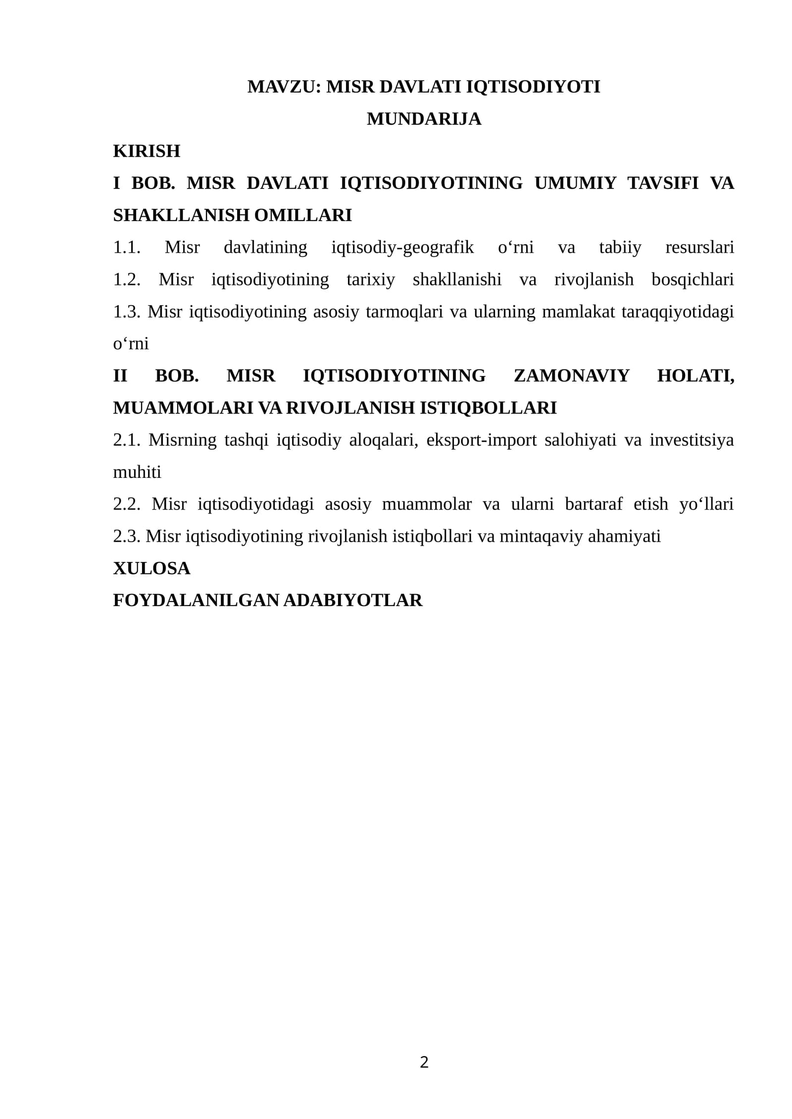 MISR DAVLATI IQTISODIYOTI