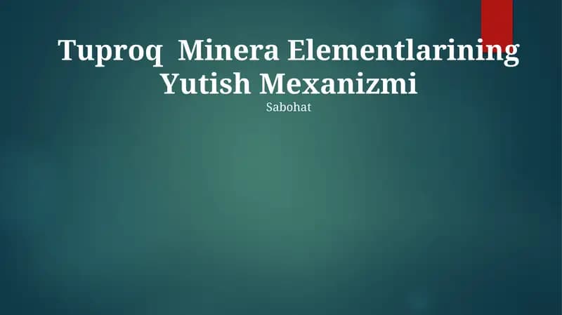 Tuproq Minera Elementlarining Yutish Mexanizmi