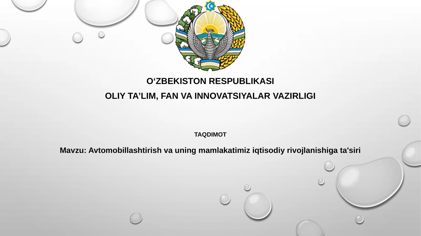 Avtomobillashtirish vauning iqtisodiy rivojlanishi