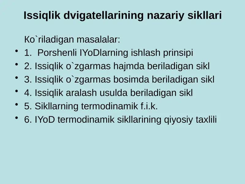 Issiqlikdvigаtеllаriningnаzаriysikllаri