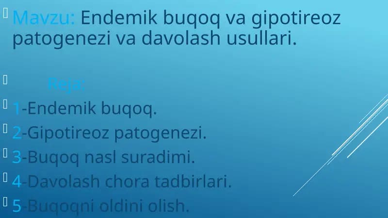 Endemik buqoq va gipotireoz patogenezivadavolash usullari