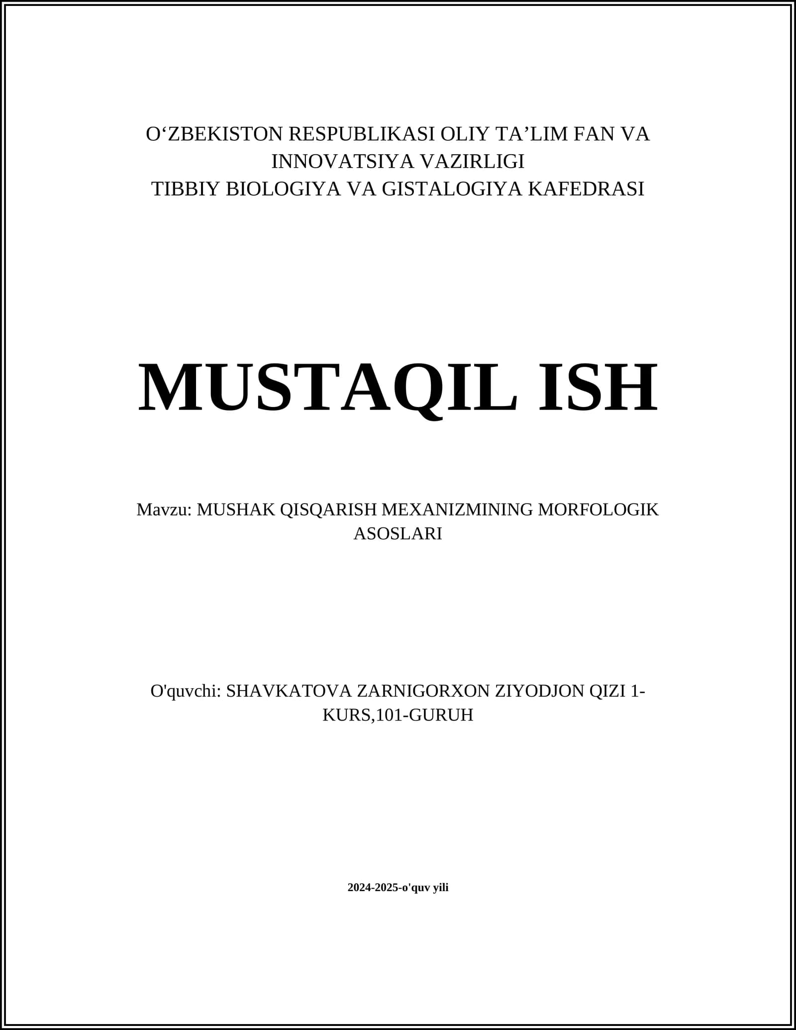 MUSHAK QISQARISH MEXANIZMINING MORFOLOGIK ASOSLARI