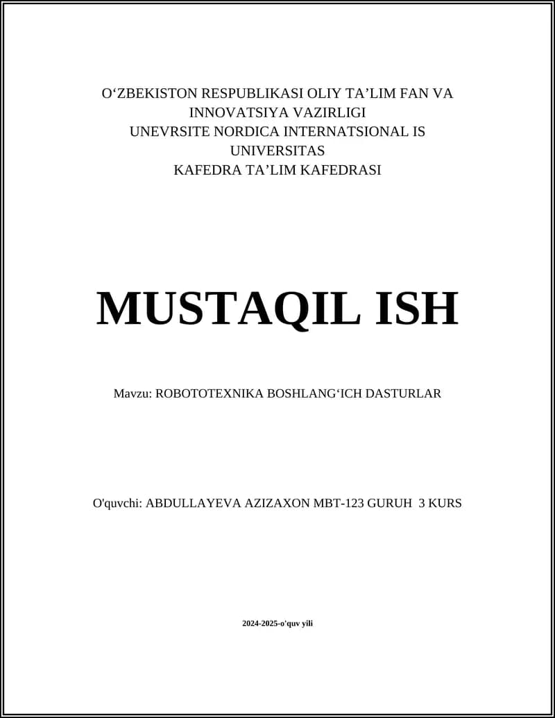 ROBOTOTEXNIKA BOSHLANGʻICH DASTURLAR