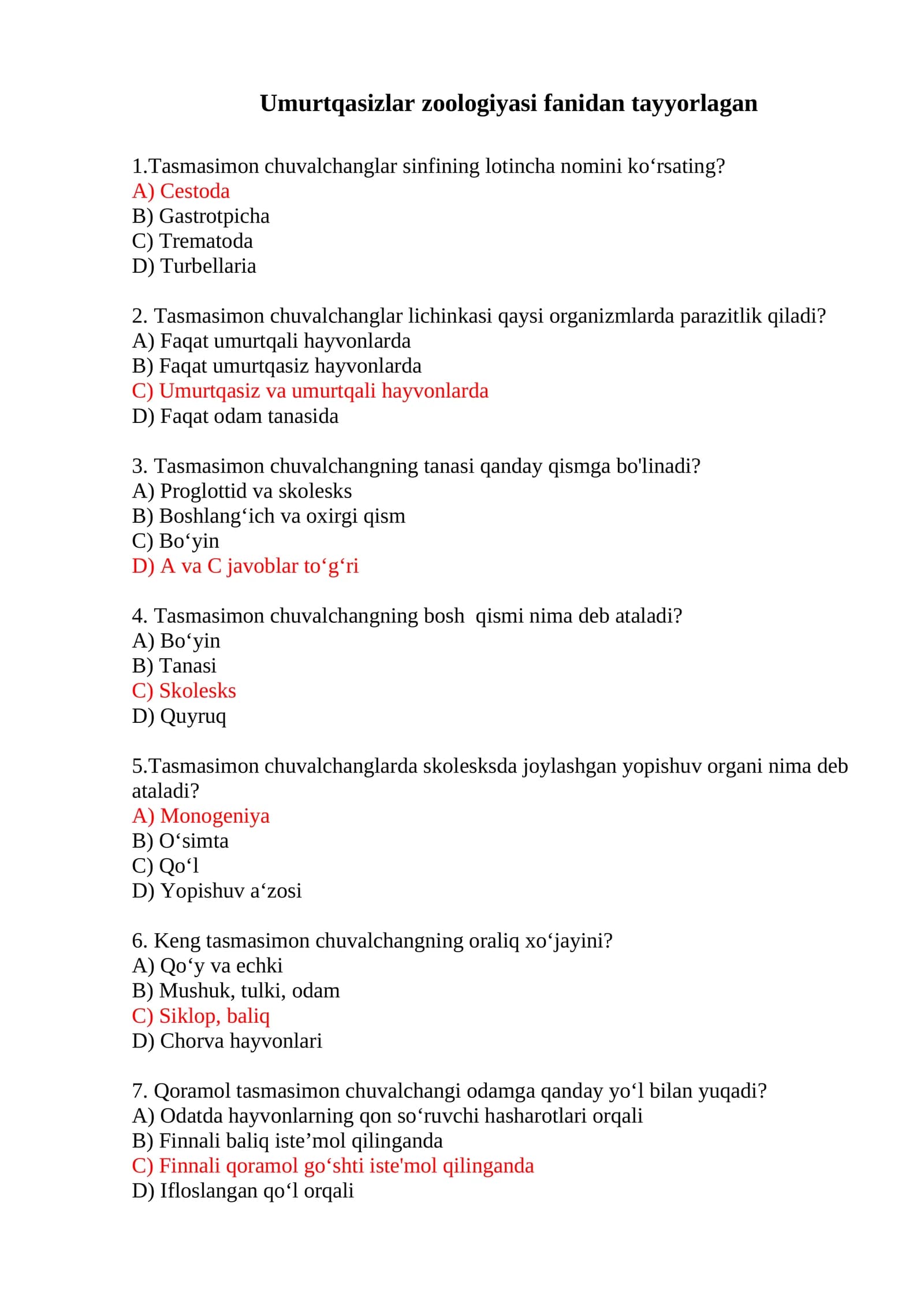 Umurtqasizlar zoologiyasi