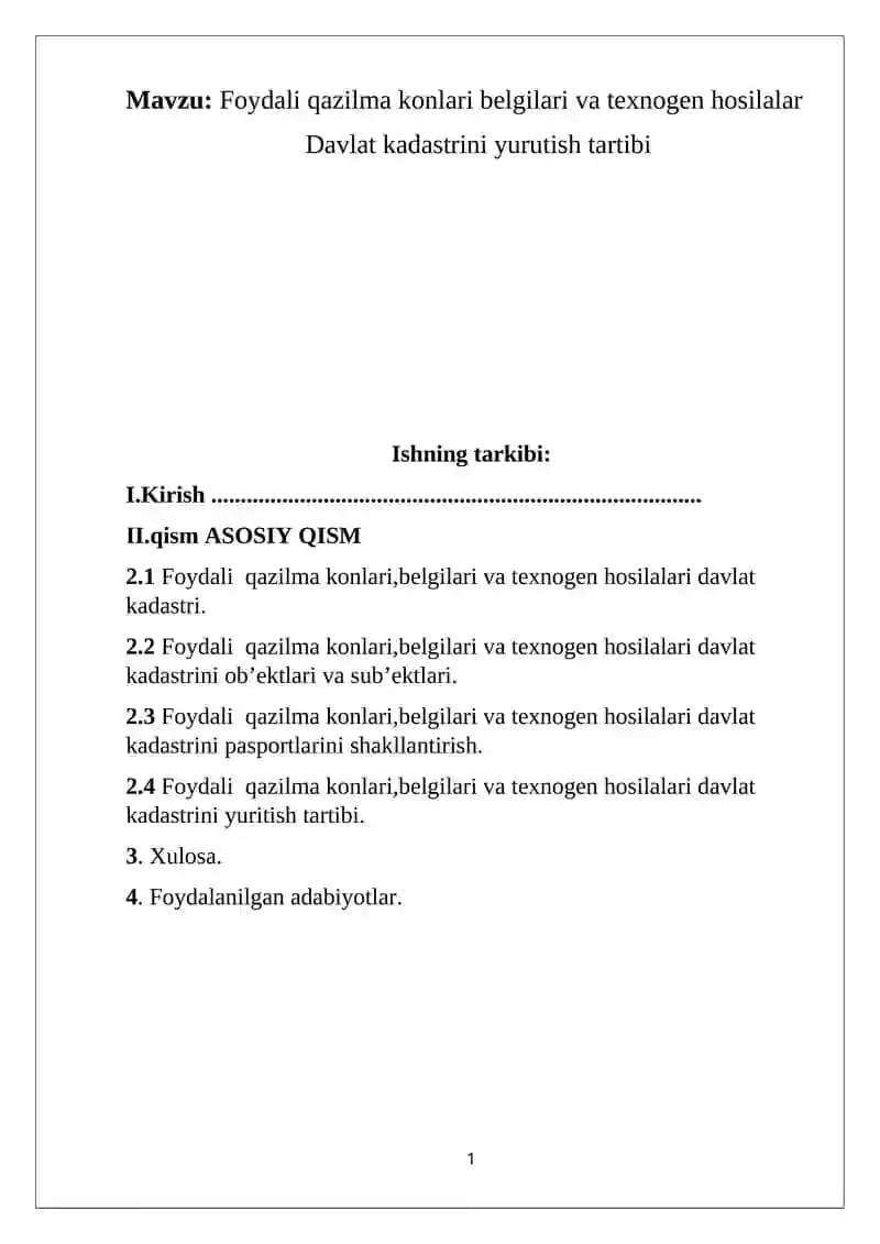 Foydali qazilma konlari belgilari va texnogen hosilalar