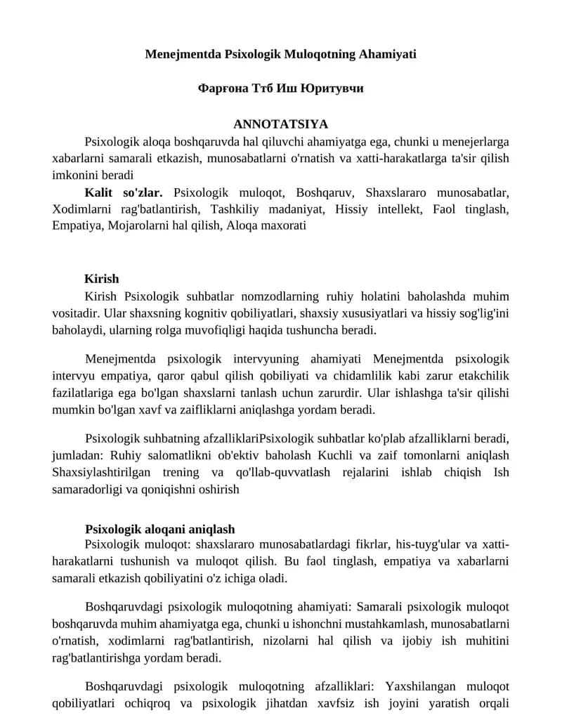 Menejmentda Psixologik Muloqotning Ahamiyati