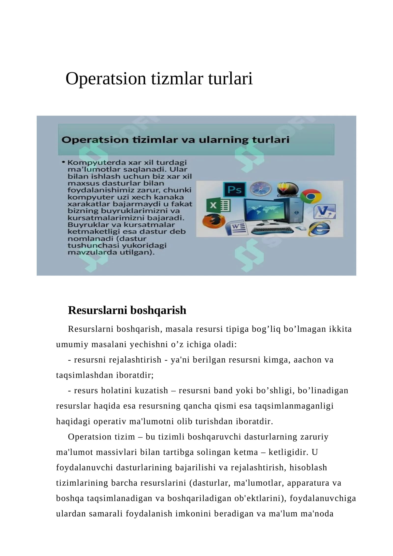 Operatsion tizmlar turlari