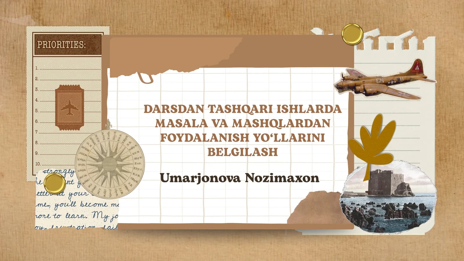 Darsdan tashqari ishlarda masala va mashqlardan foydalanish yo‘llarini belgilash.
