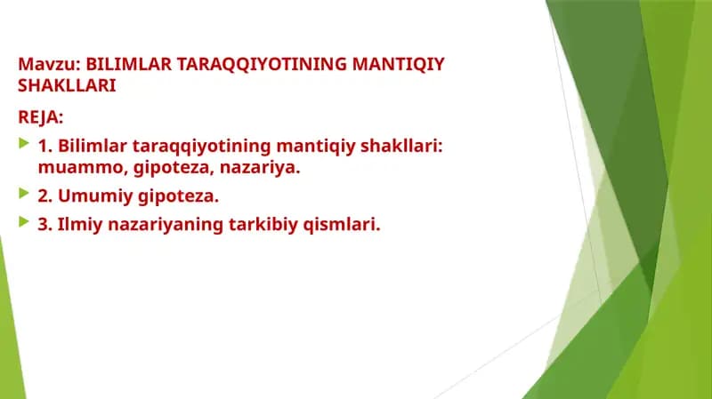 BILIMLAR TARAQQIYOTINING MANTIQIY SHAKLLARI