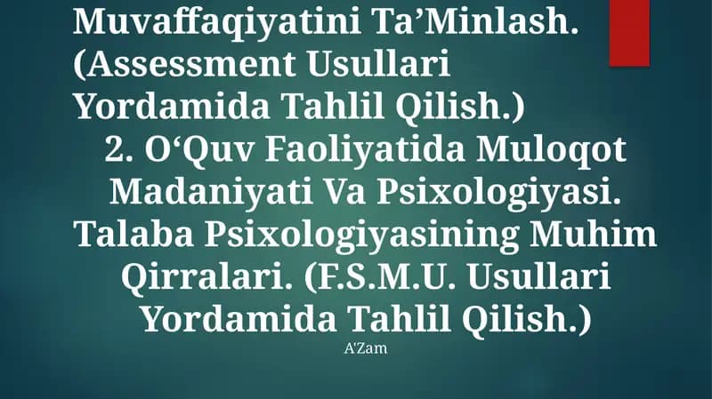 Ta’Lim Jarayonini Psixodiagnostika Qilish Usullari
