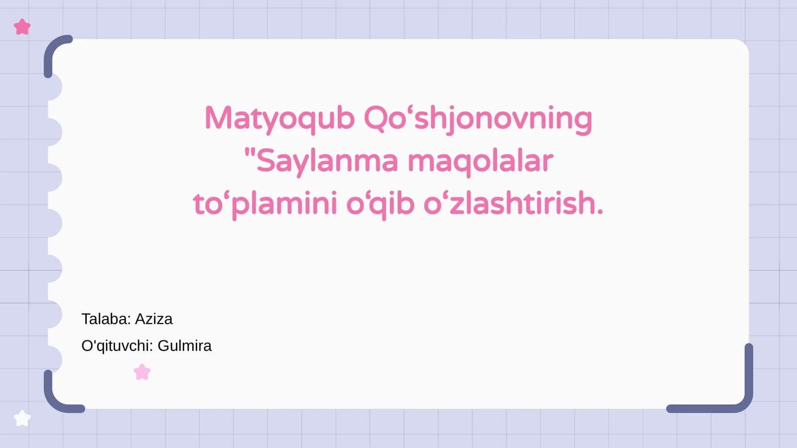 Saylanma maqolalar to‘plamini o‘qib o‘zlashtirish