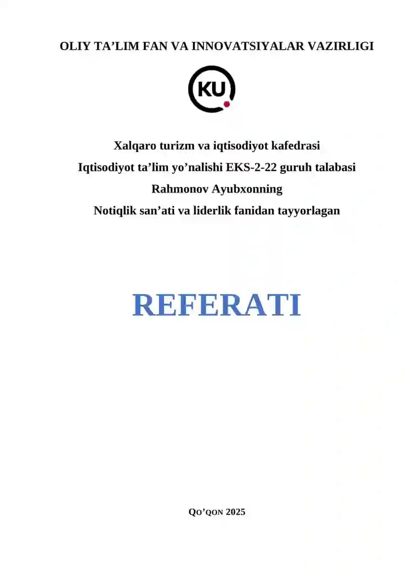 Notiqlik san'ati va liderlik fanidan REFERATI