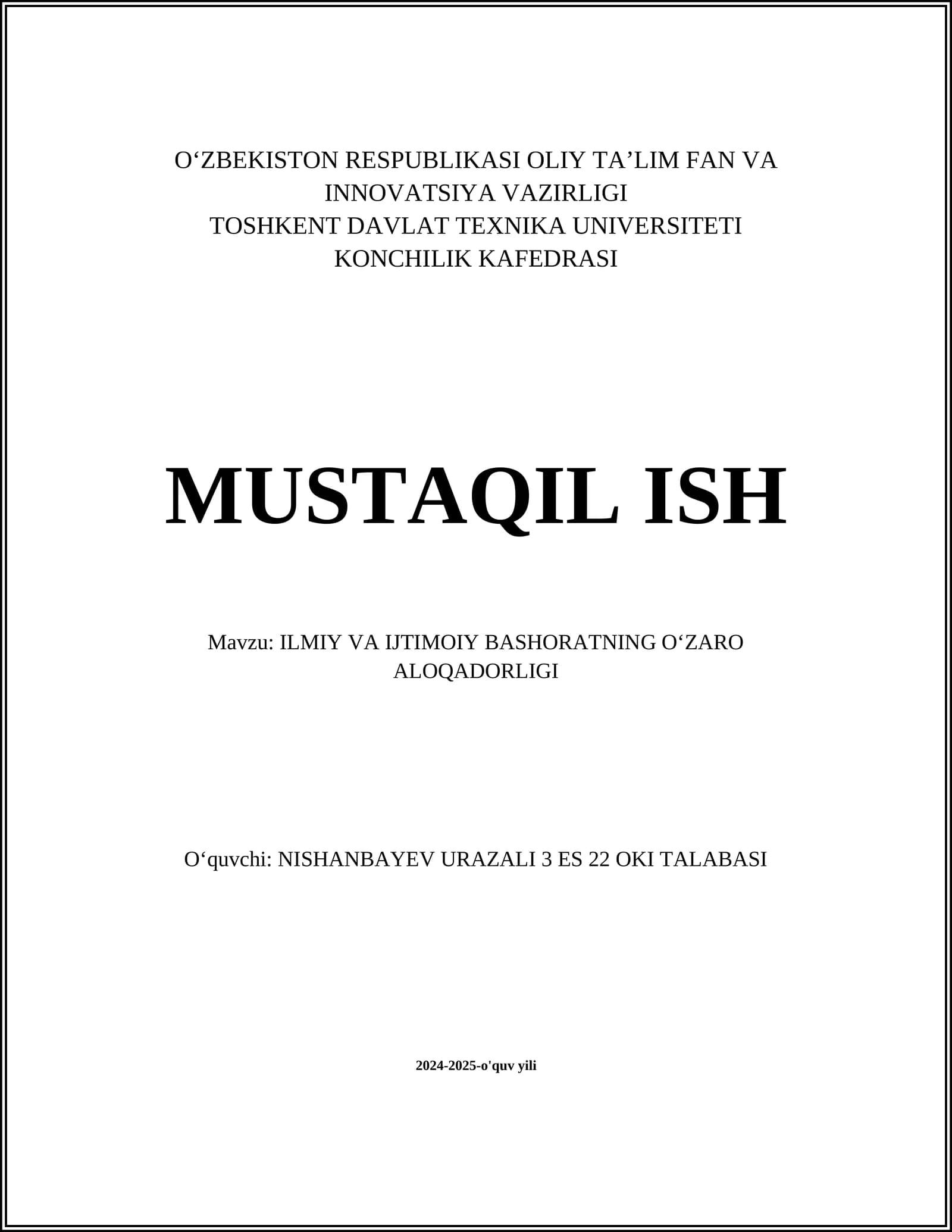 ILMIY VA IJTIMOIY BASHORATNING O‘ZARO ALOQADORLIGI